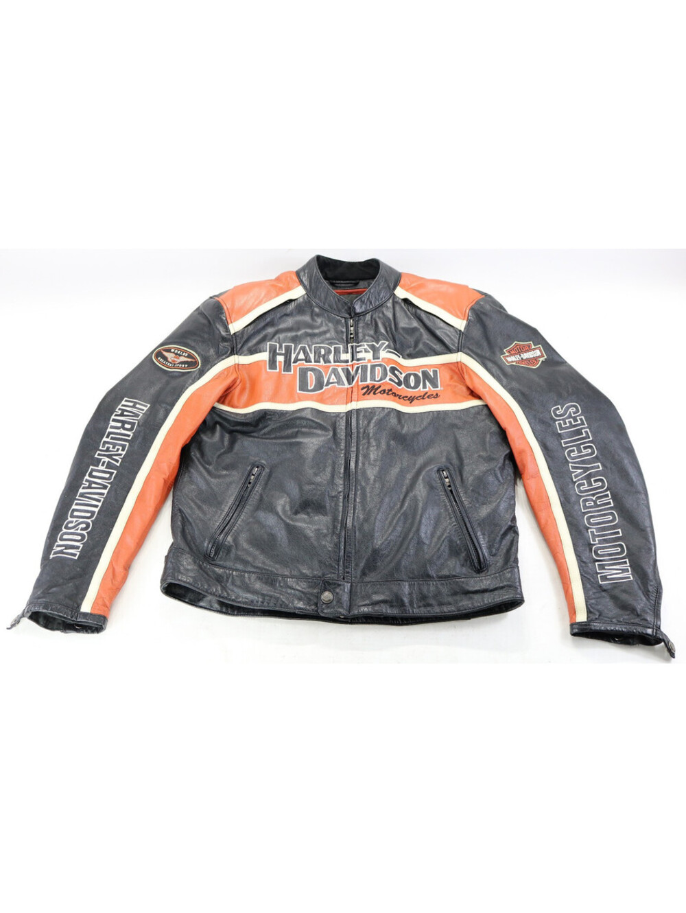 harley davidson jacket L black orange leather Classic Cruiser vents armor liner